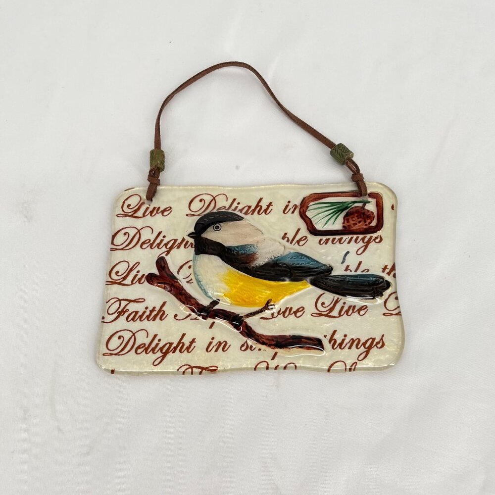 Vintage Chickadee Sun Catcher - Artisan Art Glass Hanging‎ Art